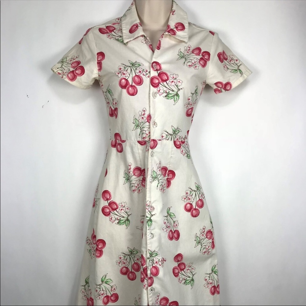 40's reproduction shirt dress in cherries & cream